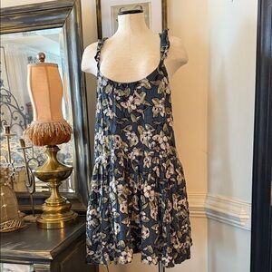 Navy Floral Ruffle-Shoulder Sundress